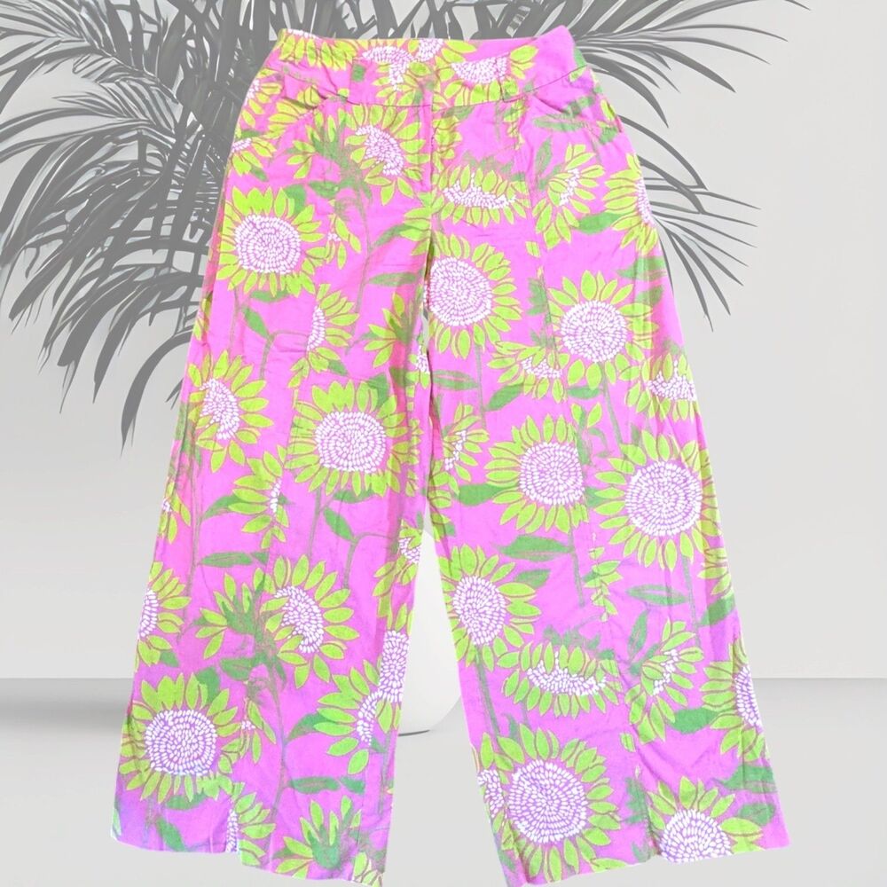 🌸 Vibrant Vintage Lilly Pulitzer Sunflower Crop Pants Preppy Resort Wear Sz 12